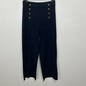Loft  Mariner Nautical Navy Blue High Waist Sailor Wide Leg Pants 6 Gold Buttons